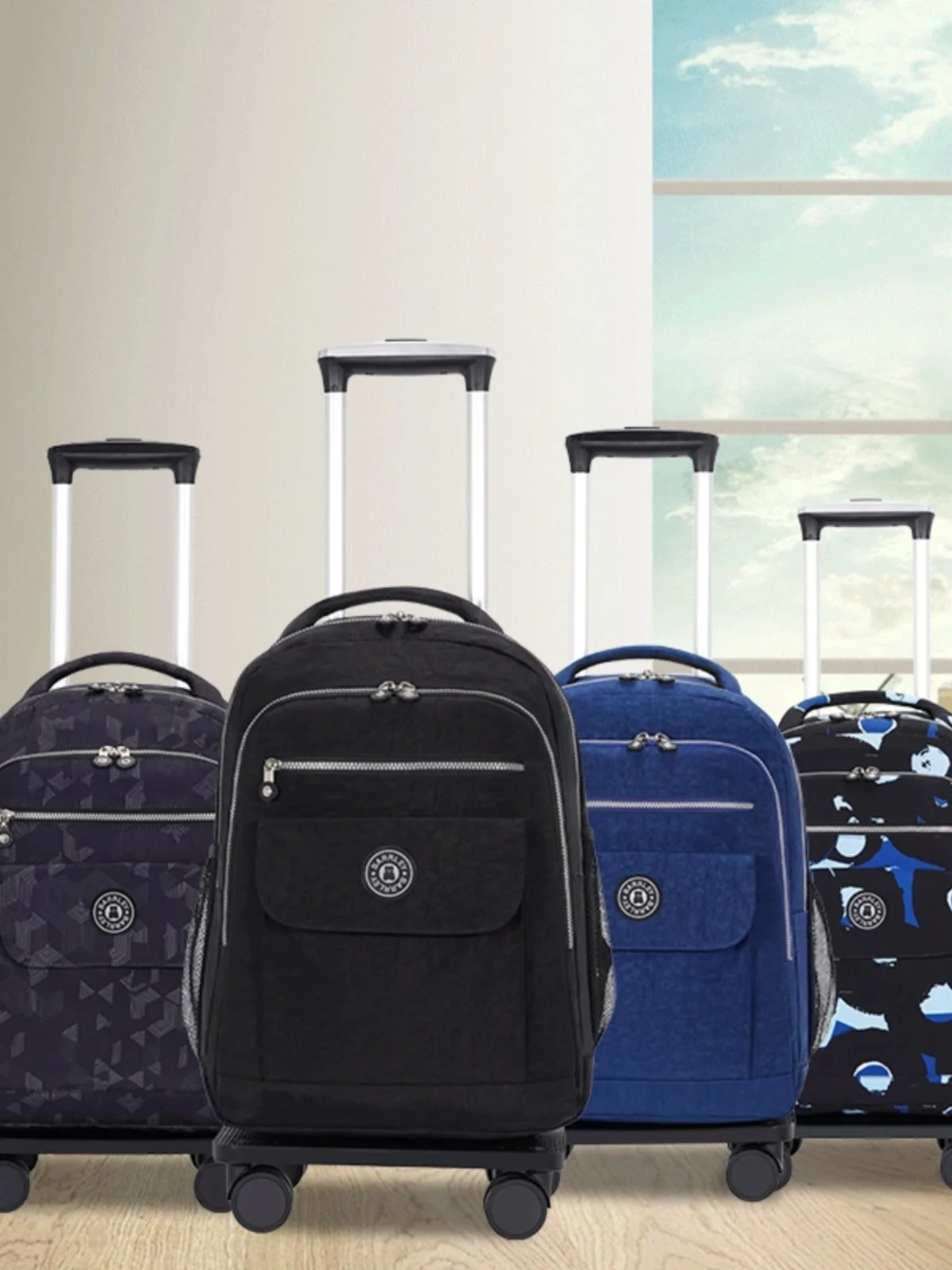超軽量ダブルショルダーバックパック、プルロッド付き防水荷物バッグ、旅行、学校、ビジネス、空港チェックインボックス用