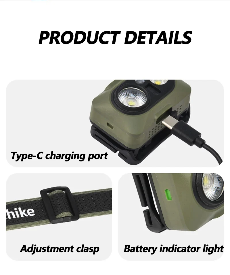 Naturehike Camping-Stirnlampe, intelligentes Induktions-LED-Licht, Outdoor-Wandern, wasserdicht, ultraleicht, verstellbares Kopfbandlicht – Detail 15