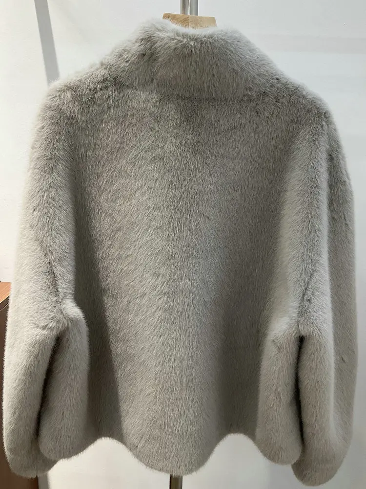 Soffici giacche larghe in pelliccia sintetica da donna, cappotti di lusso femminili, alta qualità, spessi, caldi, grigio, beige, tasca laterale, eleganti, invernali