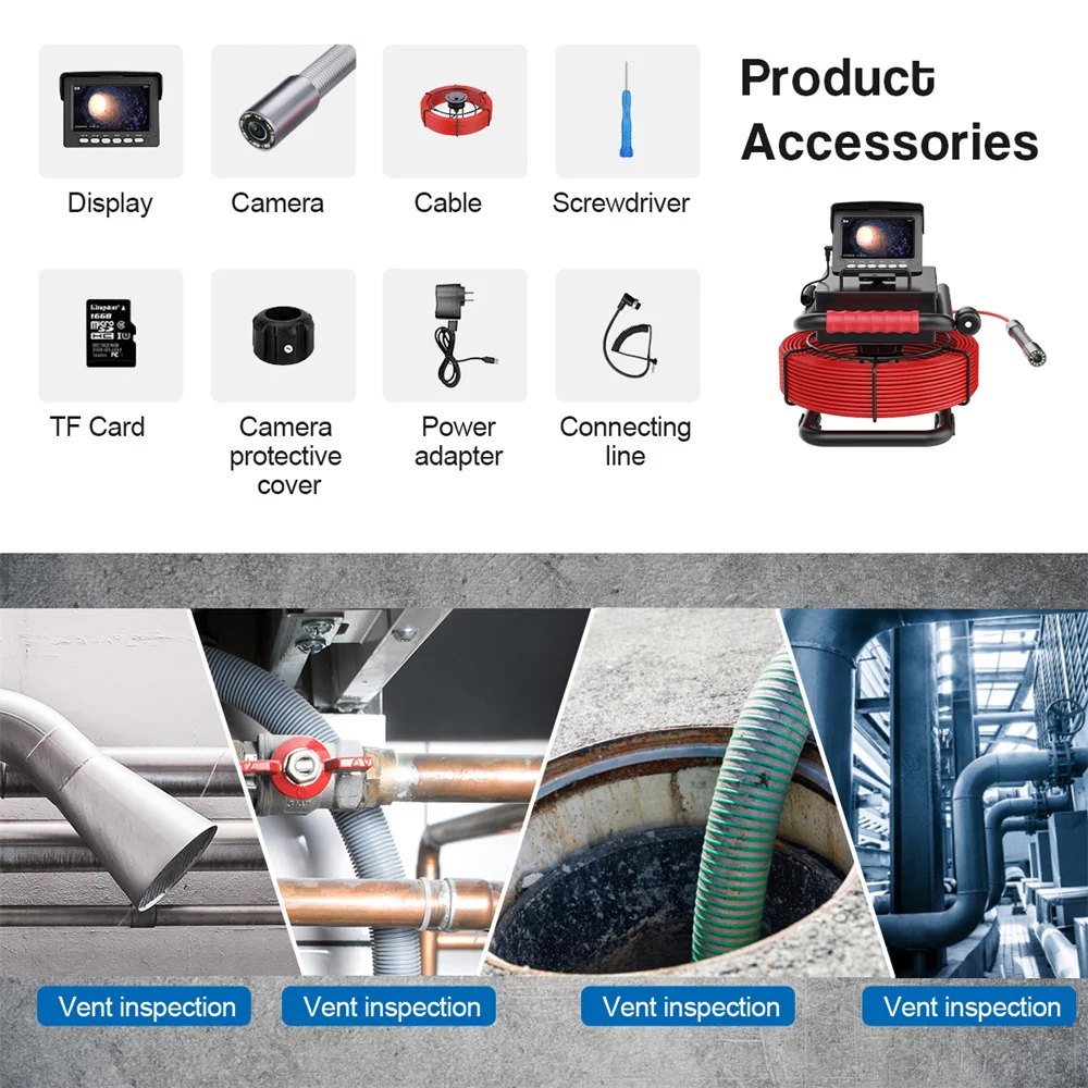 

Канализационная камера 16Bb Tf Card DVR с монитором 4.3 - водонепроницаемая камера IP68 для проверки дренажа, сантехническая камера