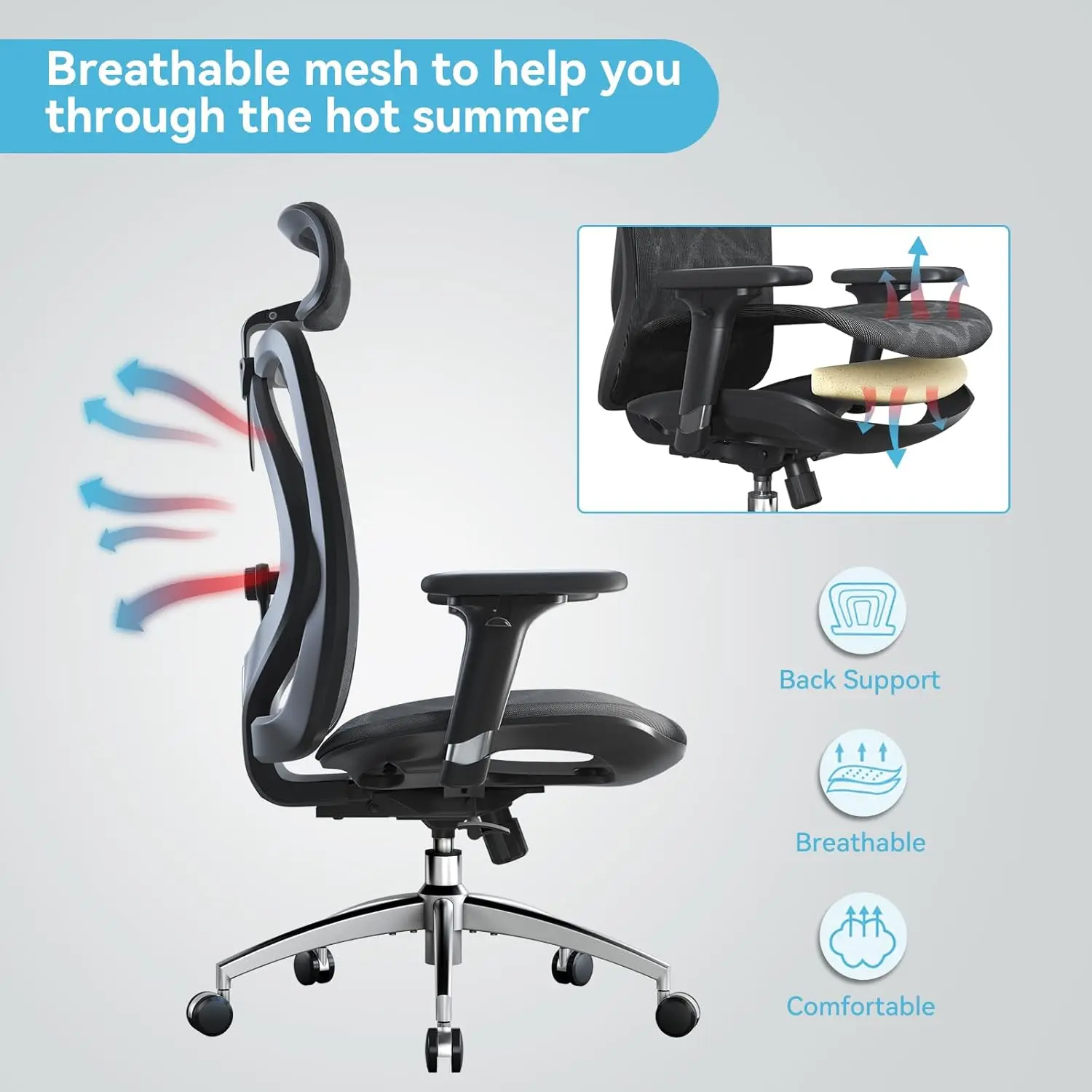 M57 Ergonomic Office Chair with 3 Way Armrests Lumbar Support and Adjustable Headrest High Back with Tilt Function (Black)