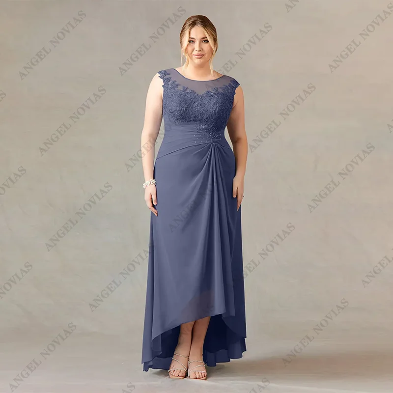 

High Low Long Plus Size Stormy Blue Mother of Bride Dresses Wedding Party Dress vestidos de fiestas elegantes mujer