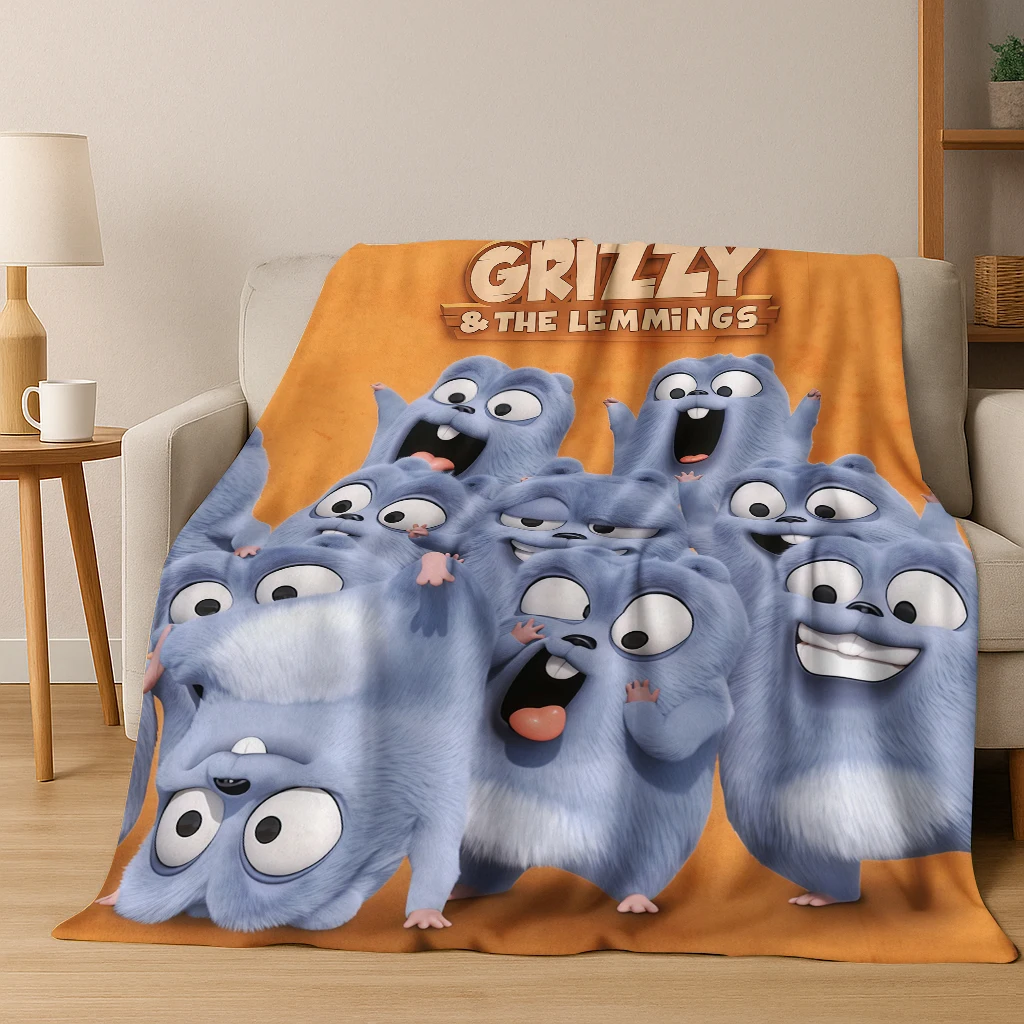 

Funny Grizzy and The Lemmings Cartooon Flannel Blanket,Cozy Soft Throw Blanket for Home Bedroom Bed Sofa Picnic Cover Kid Gift
