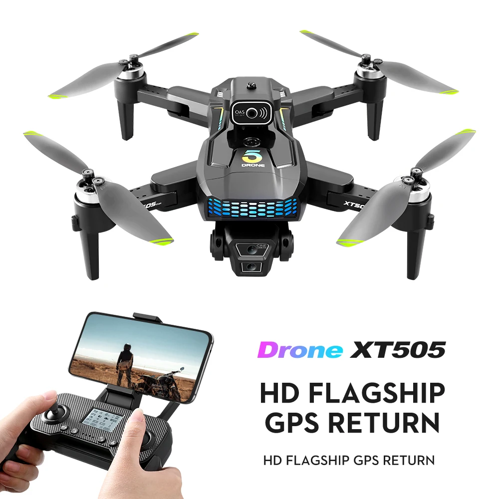 XT505 RC Drone 4K Dual Camera Remote Control Helicopter Obstacle Avoidance Folding Quadcopter Optical Flow Aircraft Kid Toy