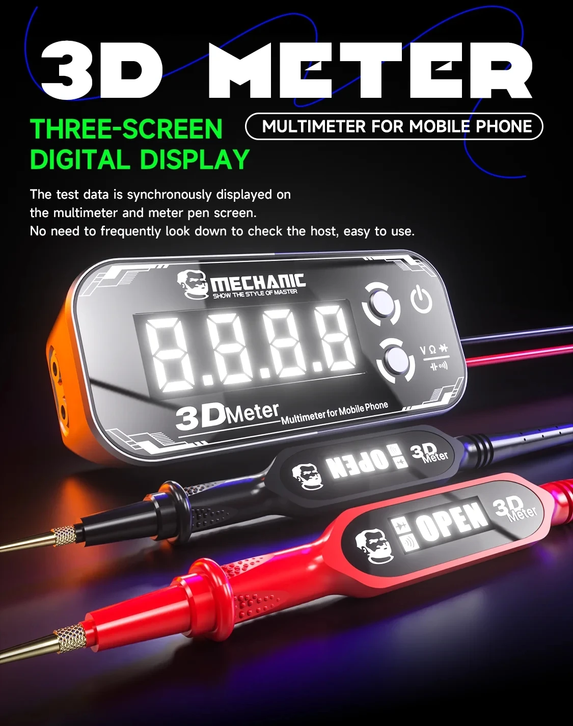 MECHANIC 3D Meter Digital Multimeter with Triple Display High Precision Measurement Long Battery Life 4 Modes for Repair Tools