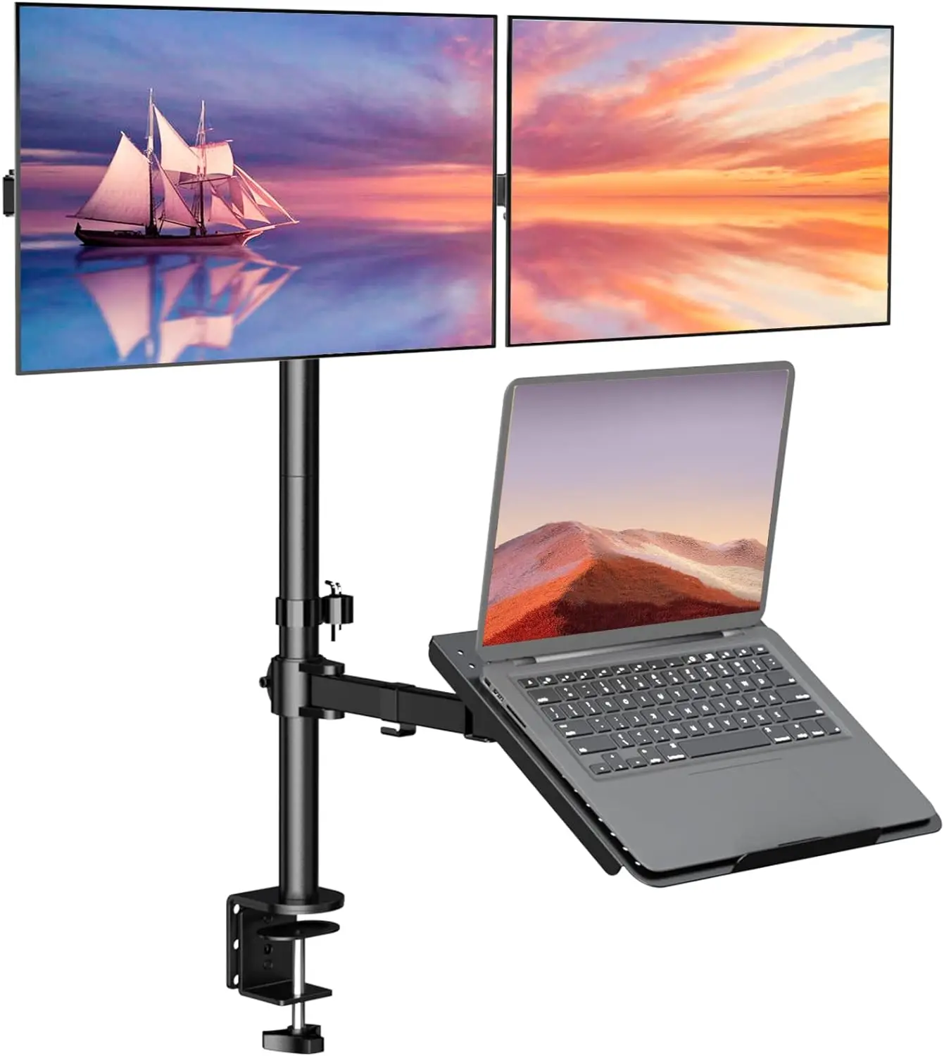 Dual Monitor Stand, Laptop and Monitor Stand for 2 Screen 1 Laptop Notebook, Extra Tall Desk Mount for Monitor up to 27 inch