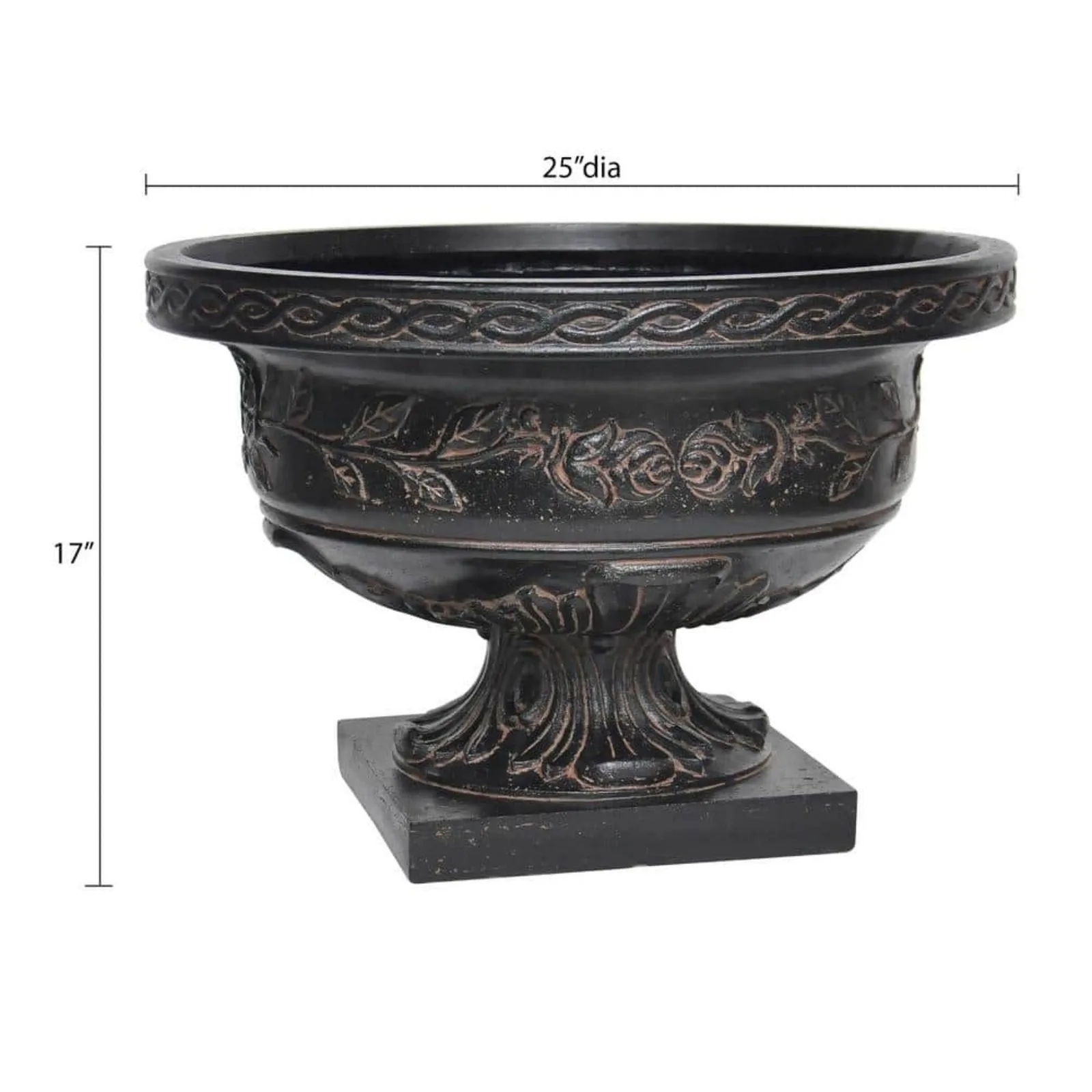 US 17 in. H. Granite Cast Stone Fiberglass Rose Low Urn