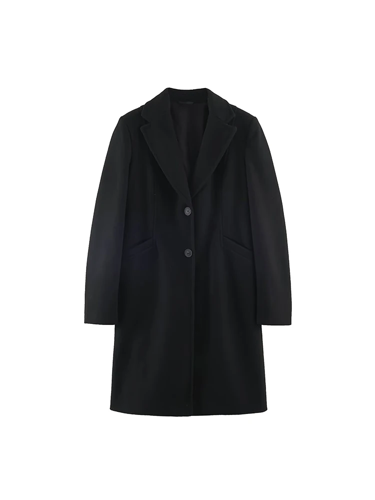 TFMLN Women Long Woolen Coat Notched Lapel Loose Single Button Jacket 2026 Fall Winter New Solid Elegant Ladies Outerwear