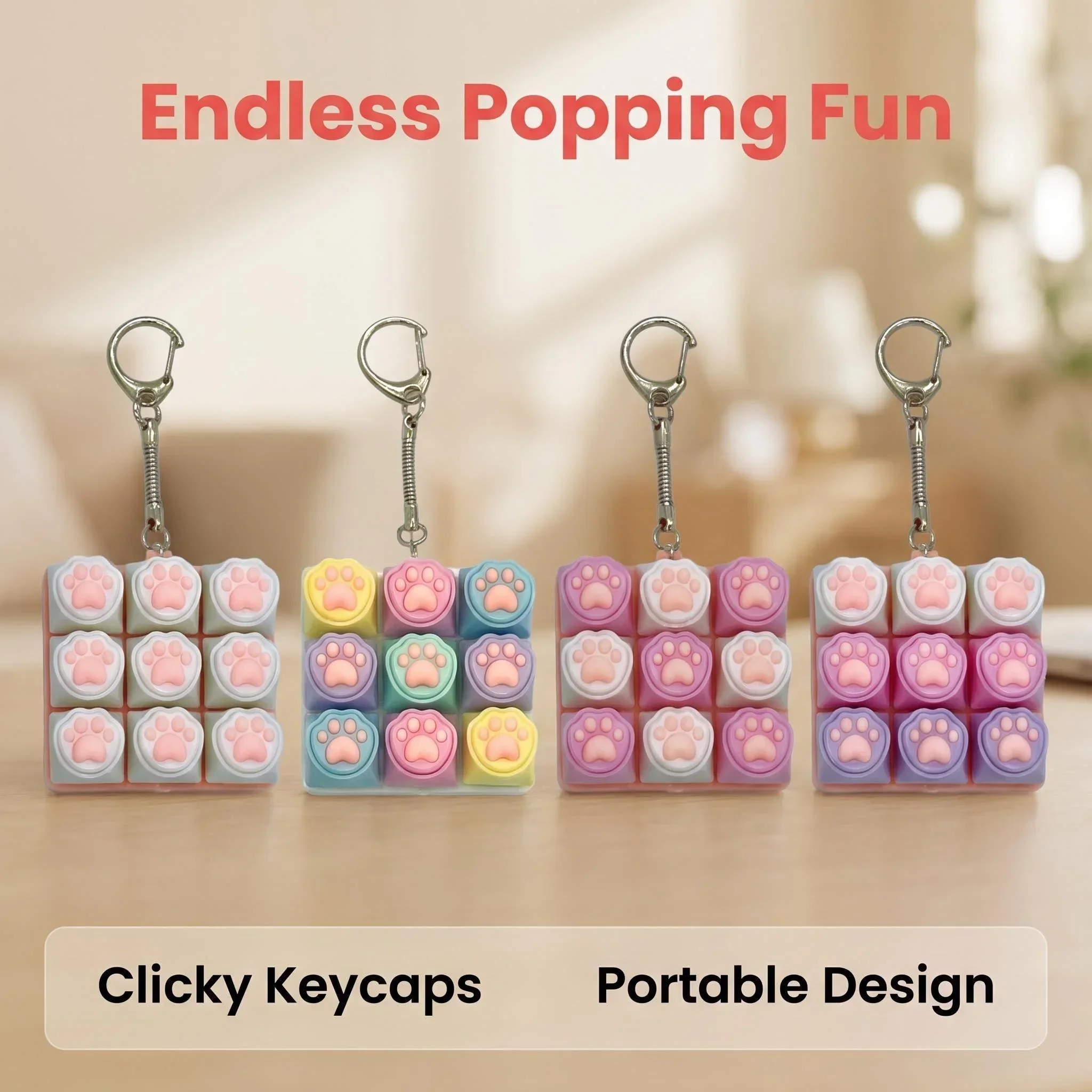 Keyboard Keychain Fidget Cat's Paw Keycap Fidget Clicker Key Chain Decompression Cute Cat's Paw Stress Relief Gifts Car