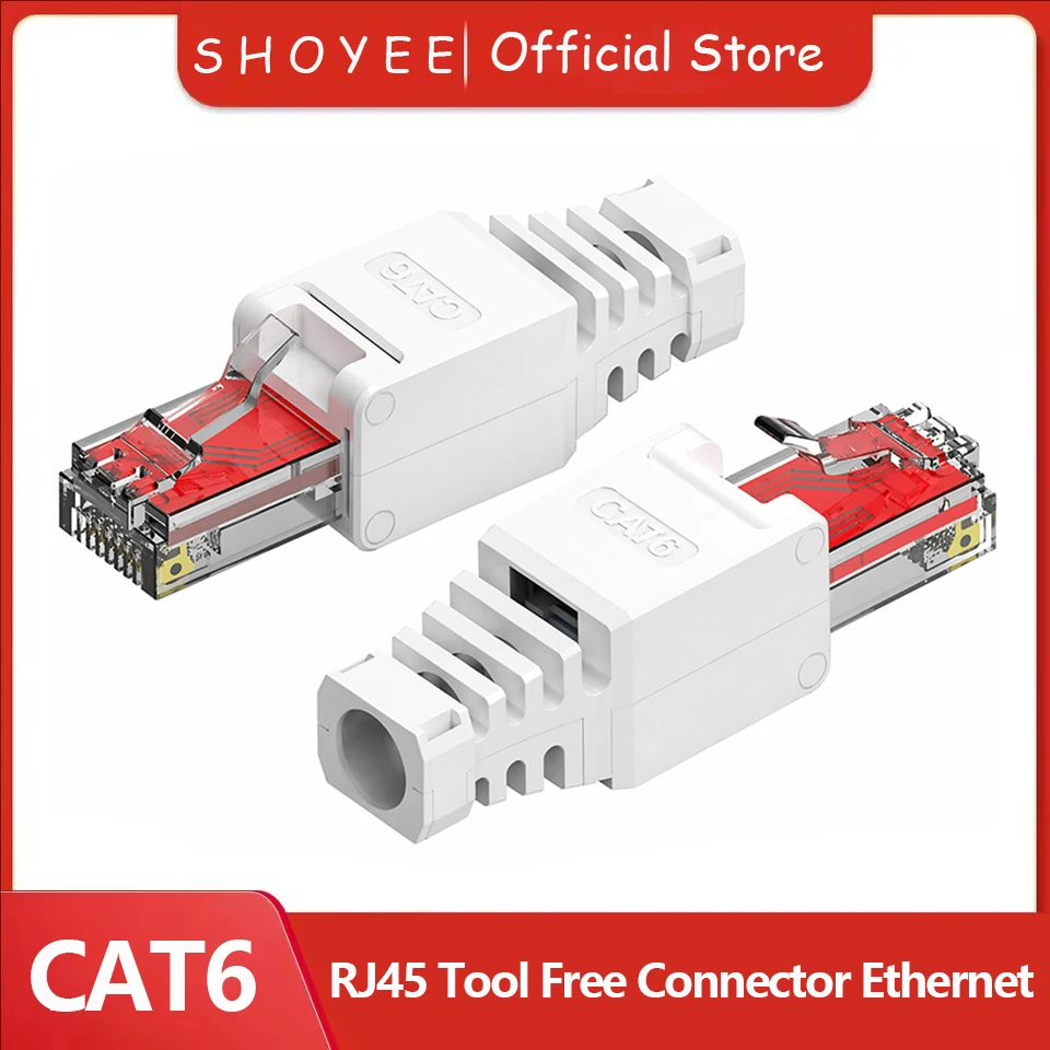 Gigabit Tool Free RJ45 CAT6 Connector Ethernet Termination Plugs, 23AWG to 26AWG Cable Internet Plug Installation Toolless