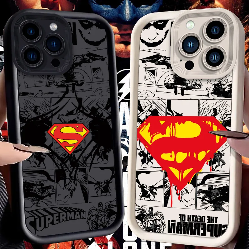 B-Batman S-Superhero Case for iPhone 15 14 13 12 11 Pro Max XS X XR 8 7 6S 6 Plus SE 2020 Liquid Silicone Shockproof Cover Funda