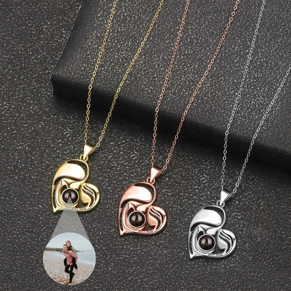 

Mom Mama Heart Pendant Custom Photo Necklace for Women Mother Personalized Projection Photo 925 Chain Mother's Day Jewelry