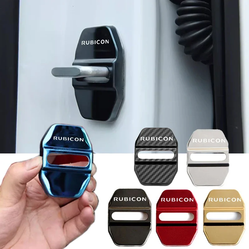 4pcs Stainless Steel Car Door Lock Logo Covers Anti-rust Protection Buckle Stickers for JEEP Rubicon Badge Decor Accessories