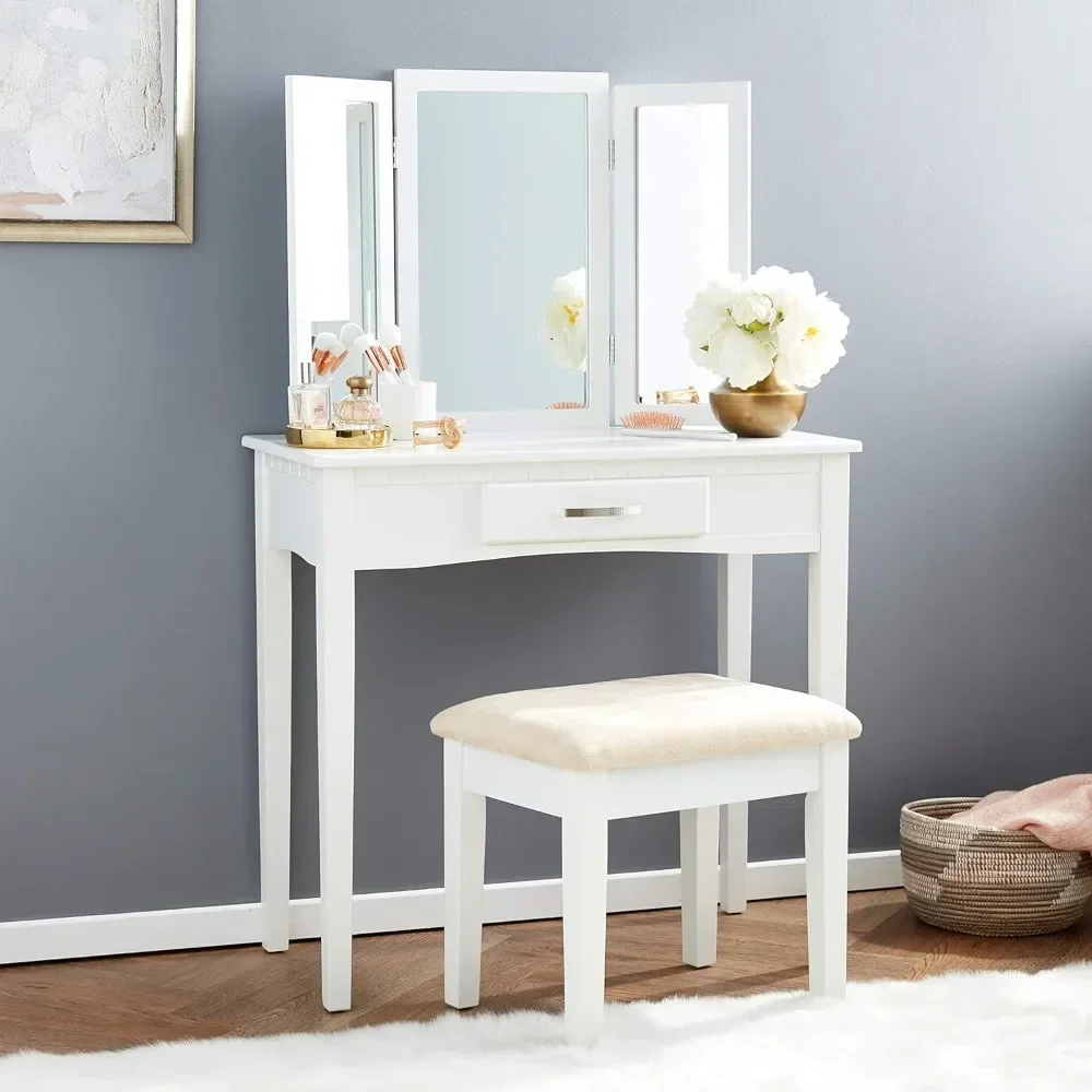 

Home Vanity Set Three Mirror Dressers for Bedroom White Makeup Table Toiletries Dresser Dressing Make Up Table Furnitures Desk