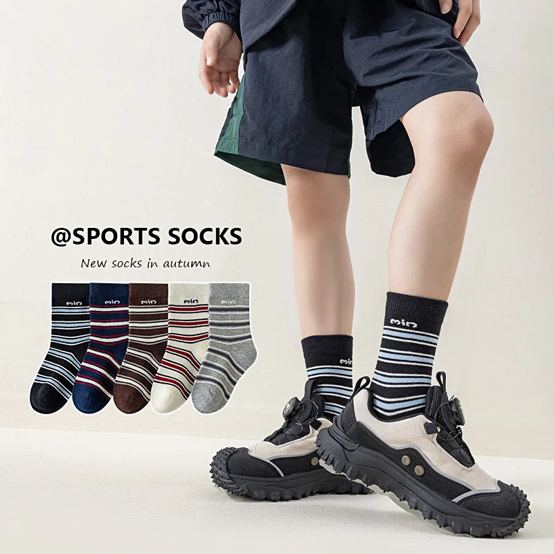 

Детские носки, весенне-осенние носки среднего размера, трендовые носки в полоску для мальчиков и девочек, дети среднего и старшего возраста, студенты Antib