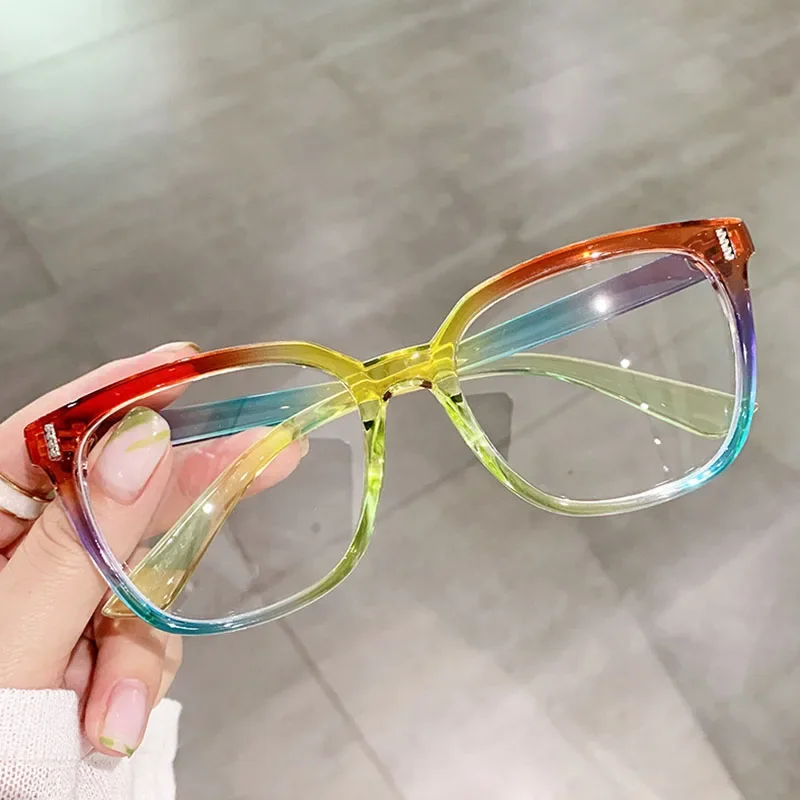 Fashion Gradient Anti Blue Light Flat Mirror Glasses Vintage Retro Large Frame Myopia Glasses Frame Eyewear for Adult,Women,Men