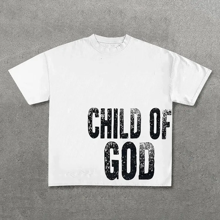 Vintage Child Of God Graphic Print 100% Cotton T-Shirt Men Y2K Summer Short Sleeves Vintage Oversize Tshirt Streetwear Women Top