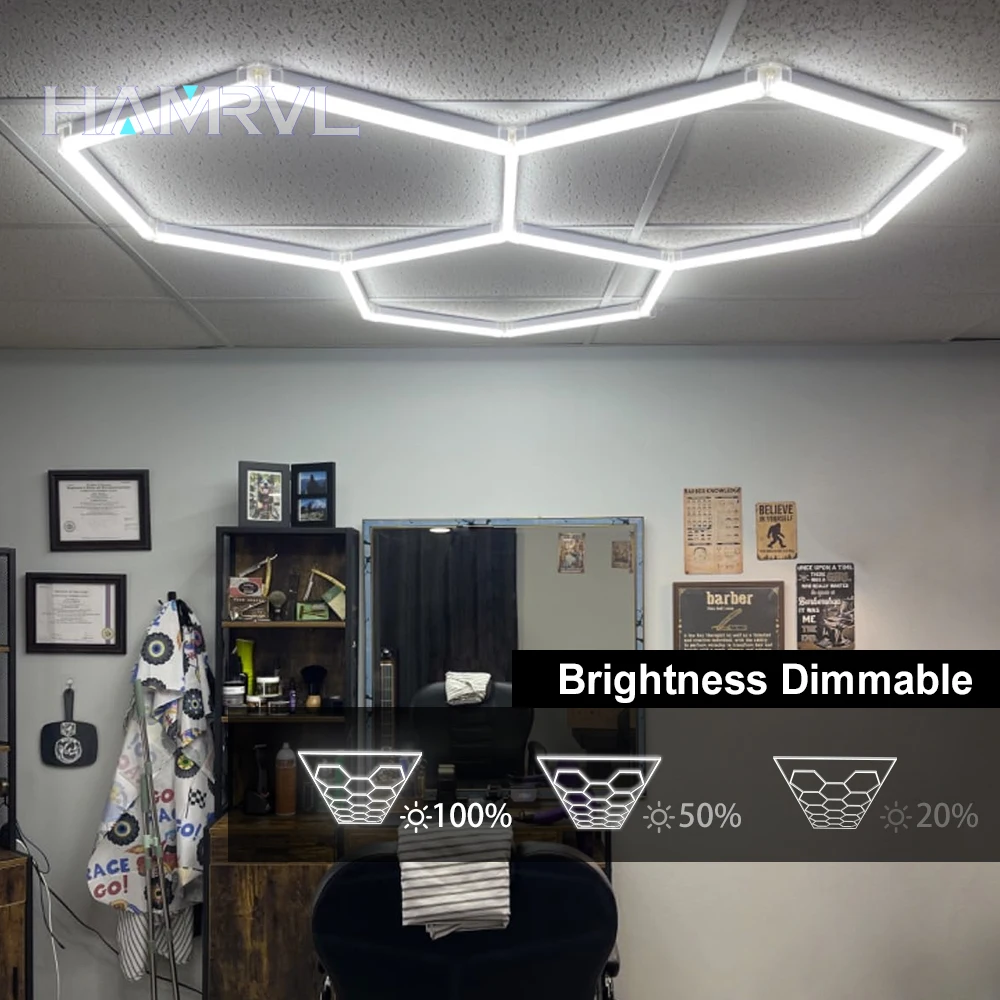 Dimming Hexagon Barbershop Hair Salon Garage LED Ceiling Light Honeycomb Tube Accessories 4S Car Repair Detailing Lighting Gym