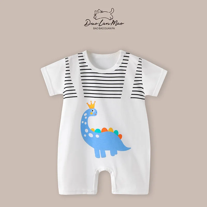 Baby Body Suit Summer New Style Thin Cute Print Short-sleeved Onesie Toddler Boys Fashion Round Neck Jumpsuit Newborn  Clothes