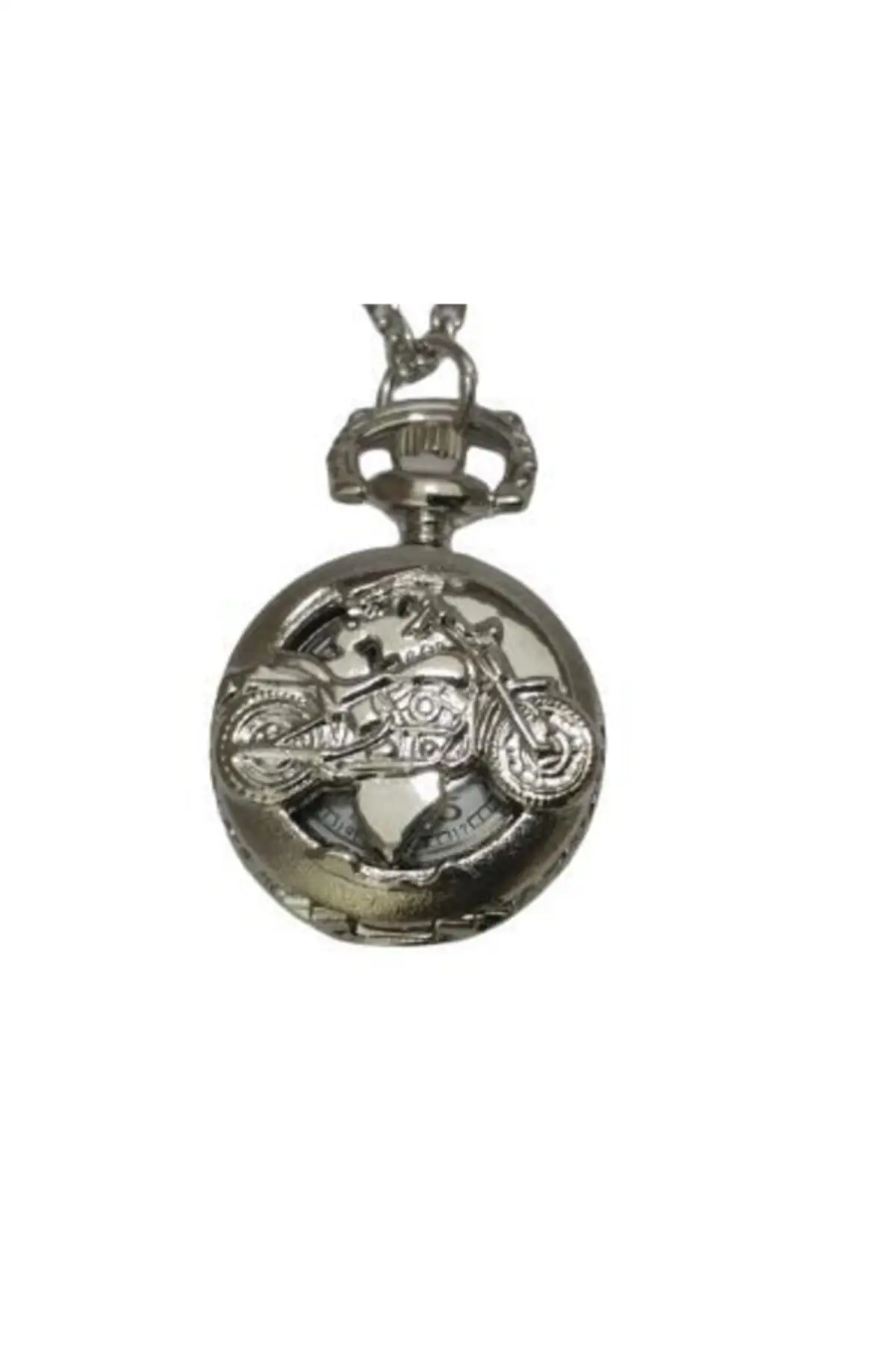 Uras Quartz Köstekli Mini Pocket Watch Necklace Silver Motorcycle Pattern Vintage Watch Men Women