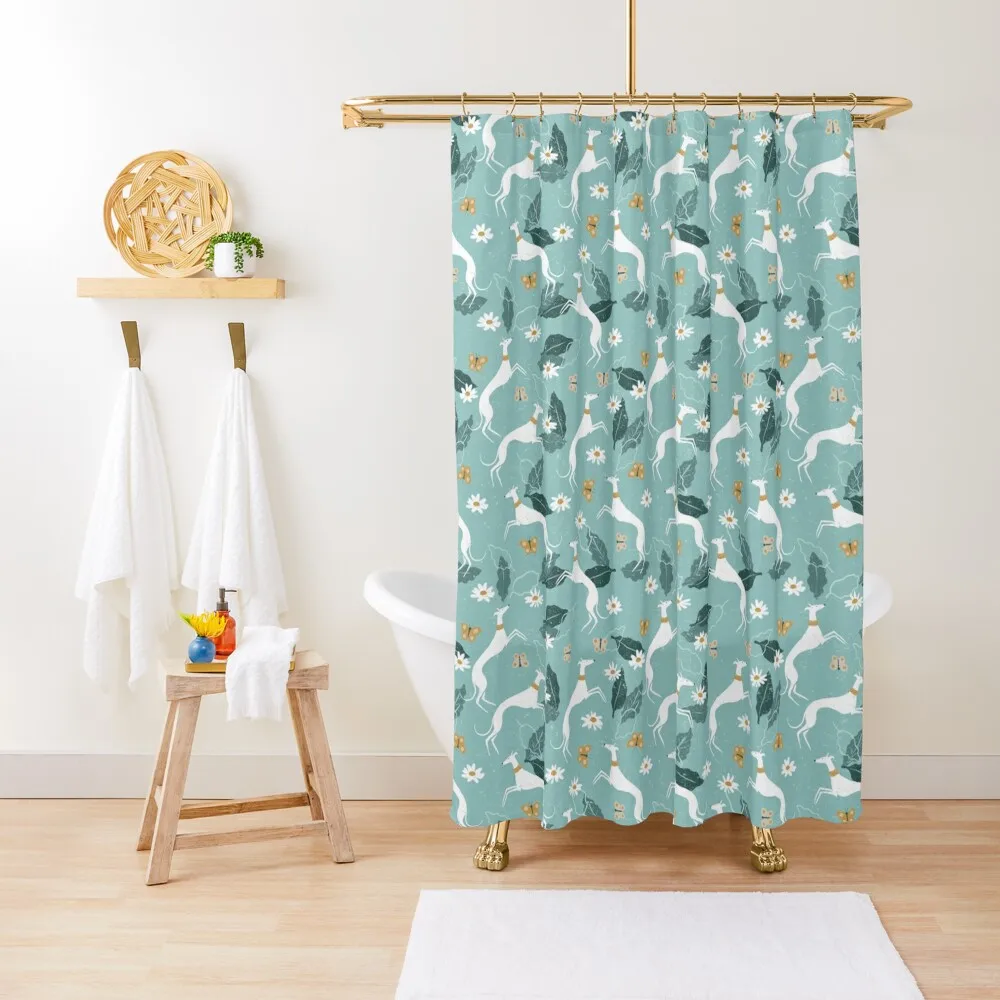 

Greyhound and Butterfly Shower Curtain Washable Waterproof Fabric Shower Window For Bathrooms Curtain