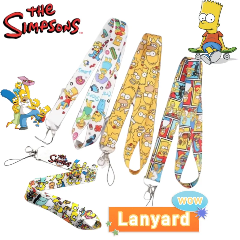 Mercancía de anime de Los Simpson, cordón con diseño de dibujos animados bidimensionales, correa larga kawaii antipérdida para teléfono, regalo navideño