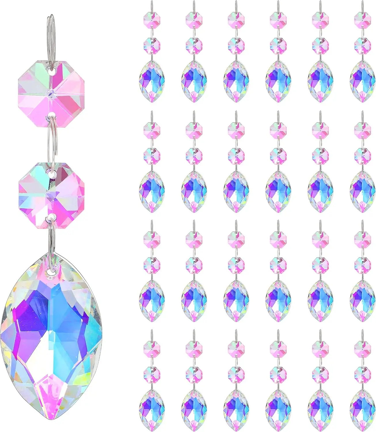 10PC Crystal Suncatcher Chandelier Prism Replacement Pendant Hanging Crystal with Glass Octagon Beads Chain For Window Decor