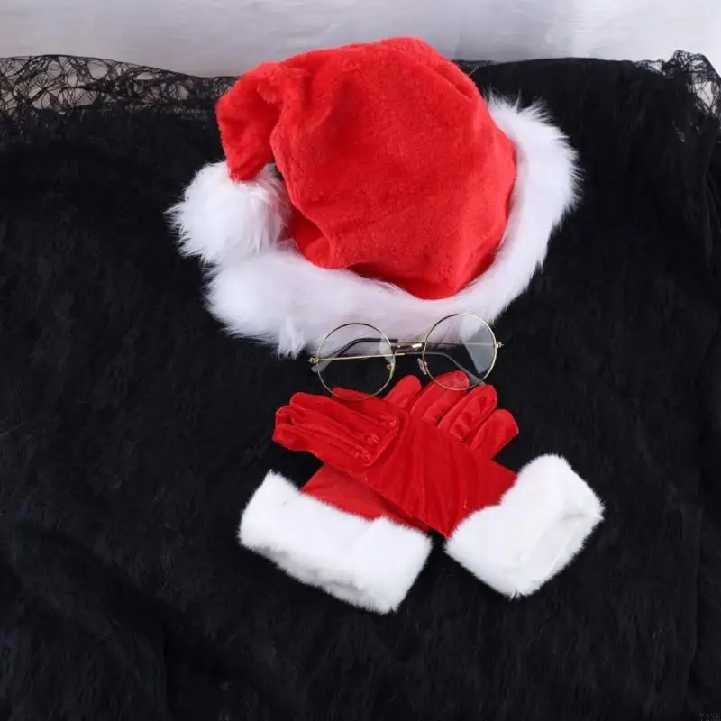 72XE Santa Clauses Costume for Women Men Santa Suit Christmas Santa Dressing Up Costume Accessories Party Cosplay Props