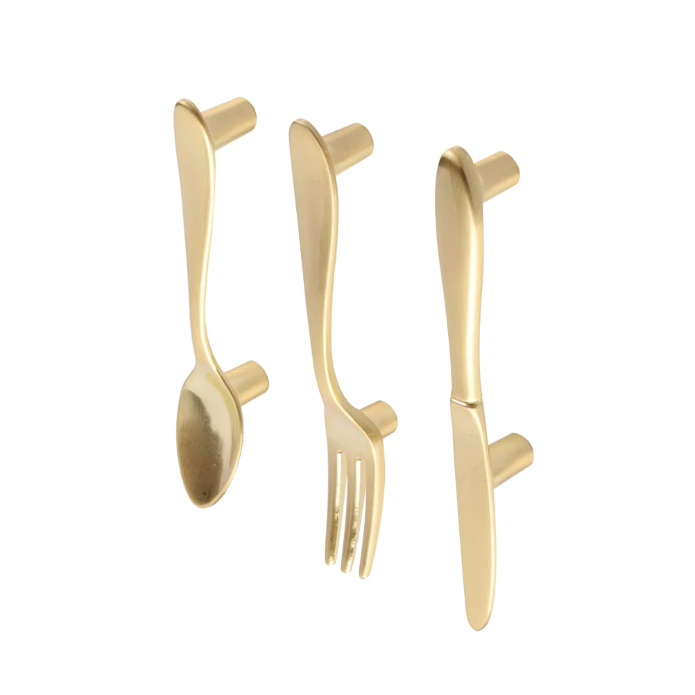 

3Pcs Creative Tableware Design Cabinet Handle Zinc Alloy Pull Handle For Drawer Door Furniture Spoon Fork Knob Golden