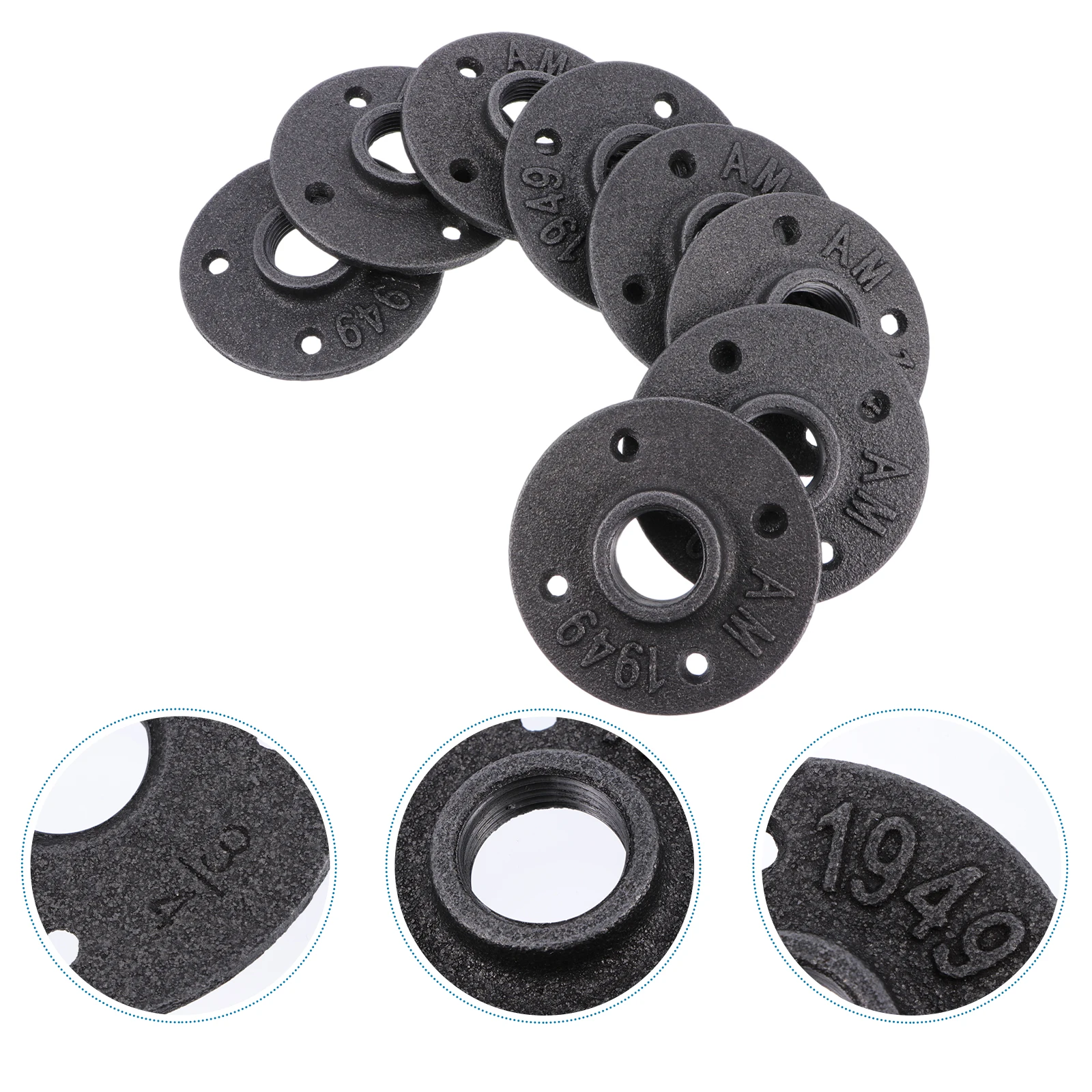 

8 Pcs Cast Iron Base Galvanized Hole Pipe Fittings Flange Vintage Furniture DIY Shelf Home Durability Surface Kitchen Facility
