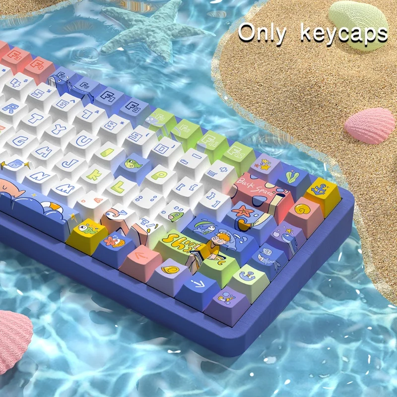 Oceano-Keycaps altamente temáticos, fábrica original, azul, branco, Pbt, sublimação térmica, substituição criativa, teclado mecânico Key Cap