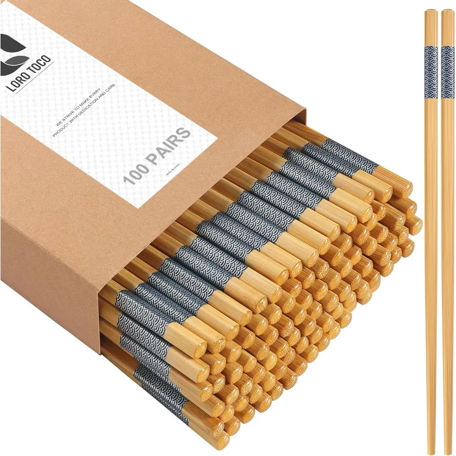

100 Pairs Bamboo Chopsticks for Dining and Takeout EcoFriendly Disposable and Reusable Design Separated Storage Ready Dishwashe