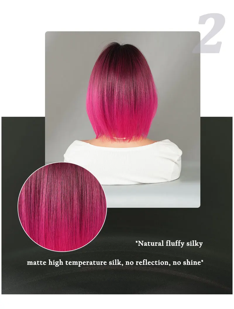 NAMM Rose Rosa Kurze Perücke für Frauen Tägliche Party Overhead Färben Schwarz Natürliche Synthetische Lavendel Hitzebeständige Gerade Perücken – Detail 5