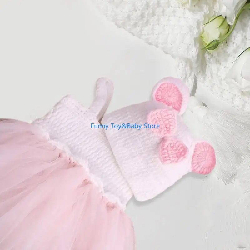 

C90b 1 Set Newborn Tuled Платье с подходящей вязаной шляпой идеально подходит для душа фотосессии