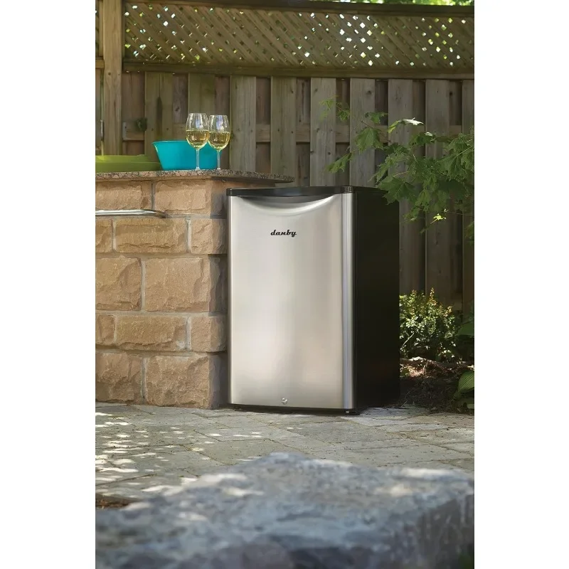 Danby DAR044A6BSLDBO 4.4 Cu.Ft. Outdoor Mini Fridge, IPX4-Rated Stainless Steel Look All Refrigerator for Patio