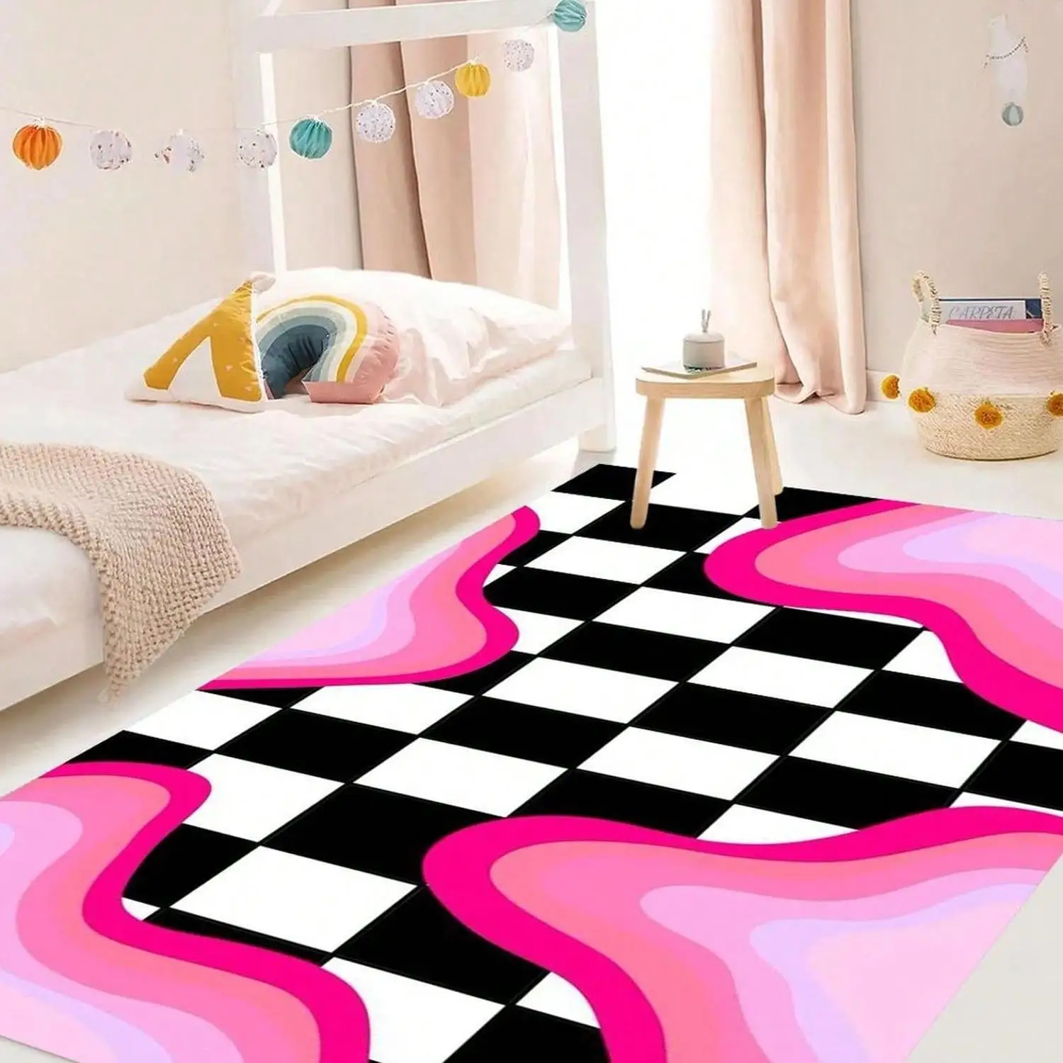 Wave Pattern Carpet, Pink Gradient Plaid Design, Y2K Retro Room Decor, Stylish College-Style Carpet, Psychedelic Plaid, Cool Gift for Girls