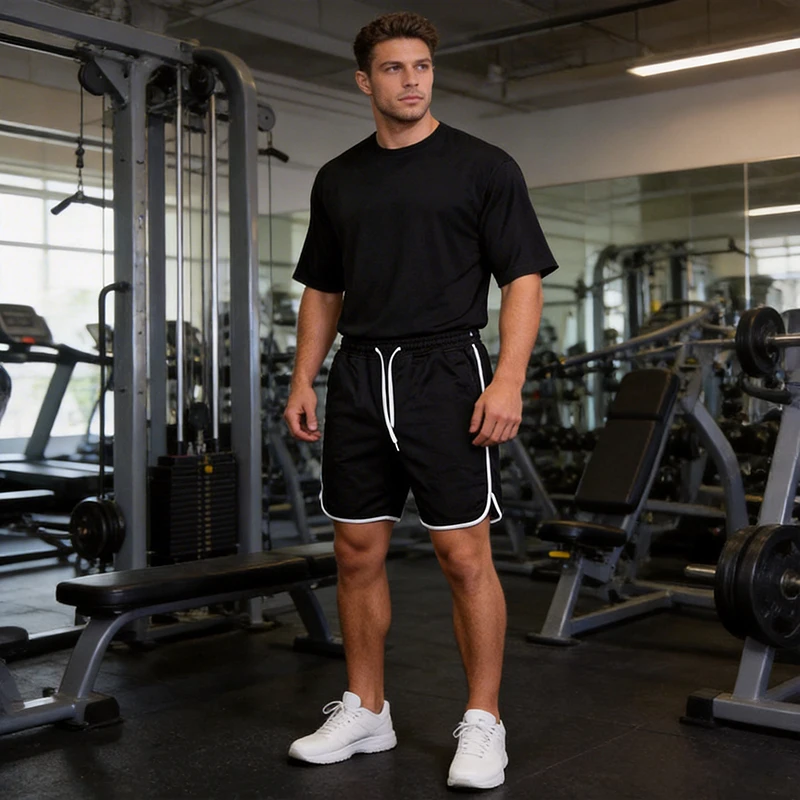 

Mens Summer Sports Sets Jogging Exercise Mesh Quick-drying Short Sleeve T-shirts + Shorts for Gym Fitness Workout Sportswear