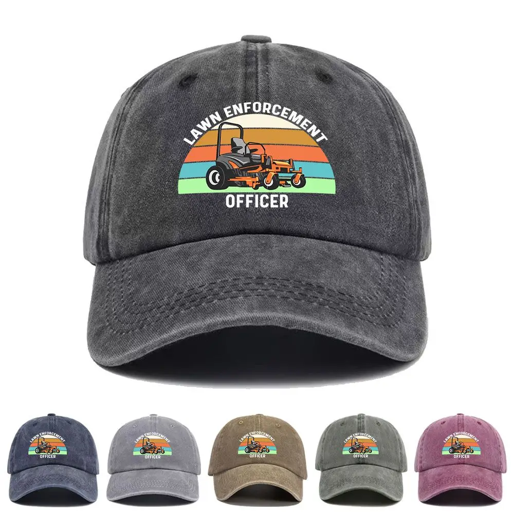 Vintage Washed Baseball Cap Lawn Enforcement Officer Print Graphic Unisex Streetwear Casual Trucker Style Summer Cotton Sun Hat