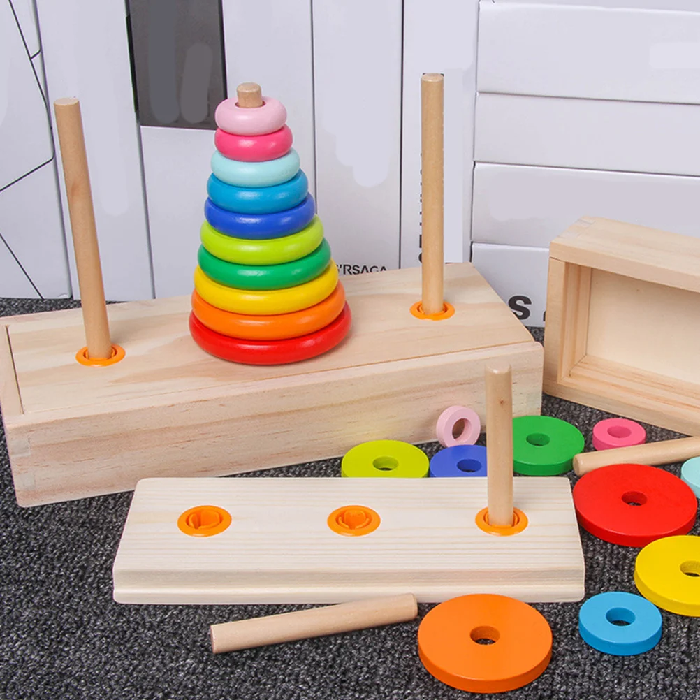 1 Set Rainbow Stacking Toy Wooden Stacking Ring Blocks Sensory Toy Baby Stacking Toys Rainbow Nesting Toys