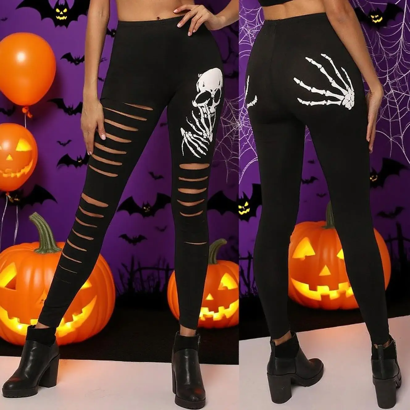 

Ladies Bla Tight Leggings with Holes Slim Fit Long Pants Polyester Fiber Thin Sle Base Layer Pants for Women