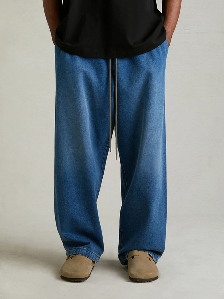

Loose Straight Leg Jeans High Street Waed Dstring FOG JSJ entials Casual Teenager Jeans Spring Autumn Faion