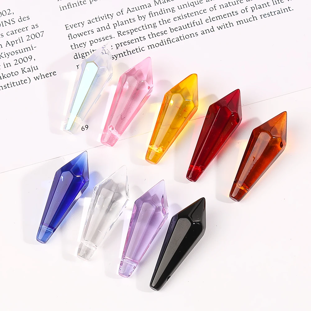 33mm Ice Prong Long Pointed Bead Pendant Crystal Glass Single Through Hole Teardrop Loose Hanging Beads Decorative Accessories