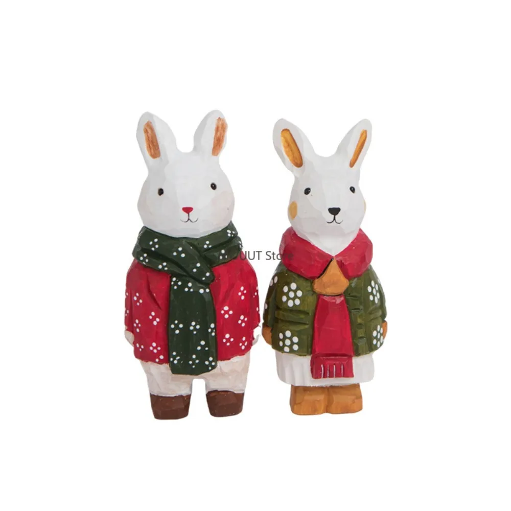 يدويا الخشب نحت أرنب رجل التماثيل الحلي مكتب المنزل Kawaii سطح المكتب ديكور عيد ميلاد هدية الكريسماس للعائلة