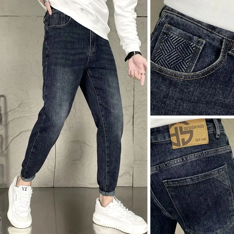 Jeans jeans de caubói comprido vintage masculino, slim, roupas casuais estilo coreano, high-end, primavera, outono, novo, 2021