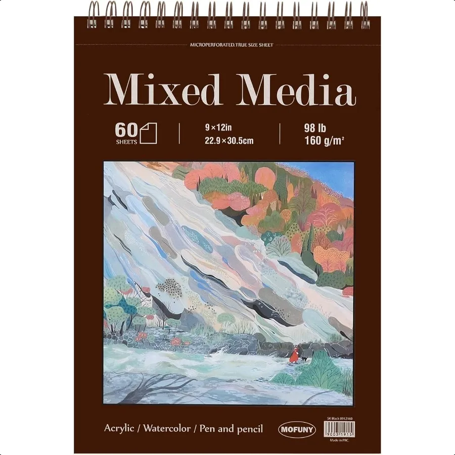 

Mixed Media Sketch Pad 9 x 12 inches 60 Sheets 98lb 160gsm Heavyweight Drawing Papers Top Spiral Bound Hardcover Sketchbook for