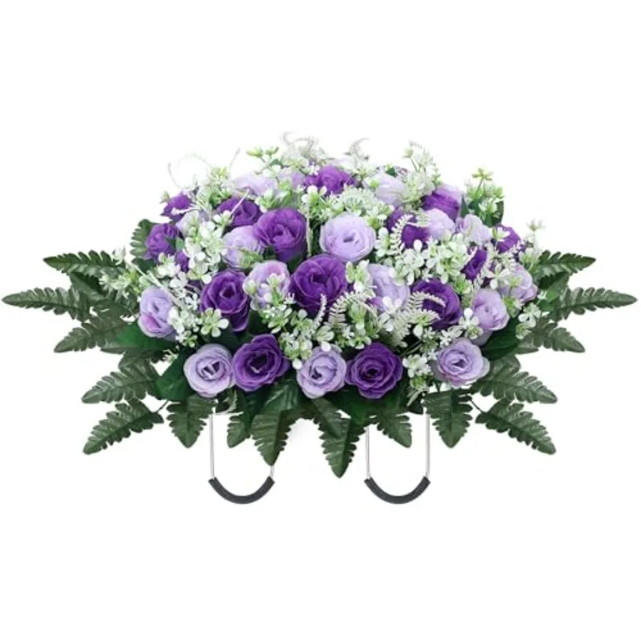 

Headstone Flower Saddle, Large Artificial Cemetery Flowers for Grave, Cemetery Memorial Flowers for Outdoor Tombstone Decoratio