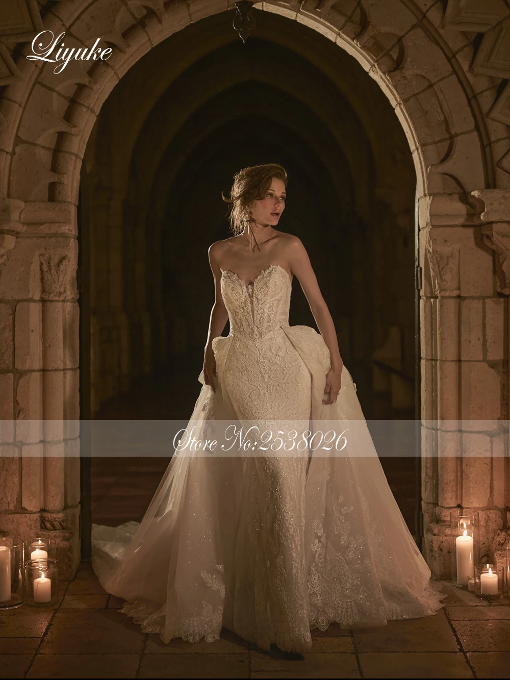 Liyuke Custom Made Beaded Embroidery Mermaid Wedding Dresses Robe De Marriage Removable Train 2 In 1 Lace Trumpet Bridal Gowns