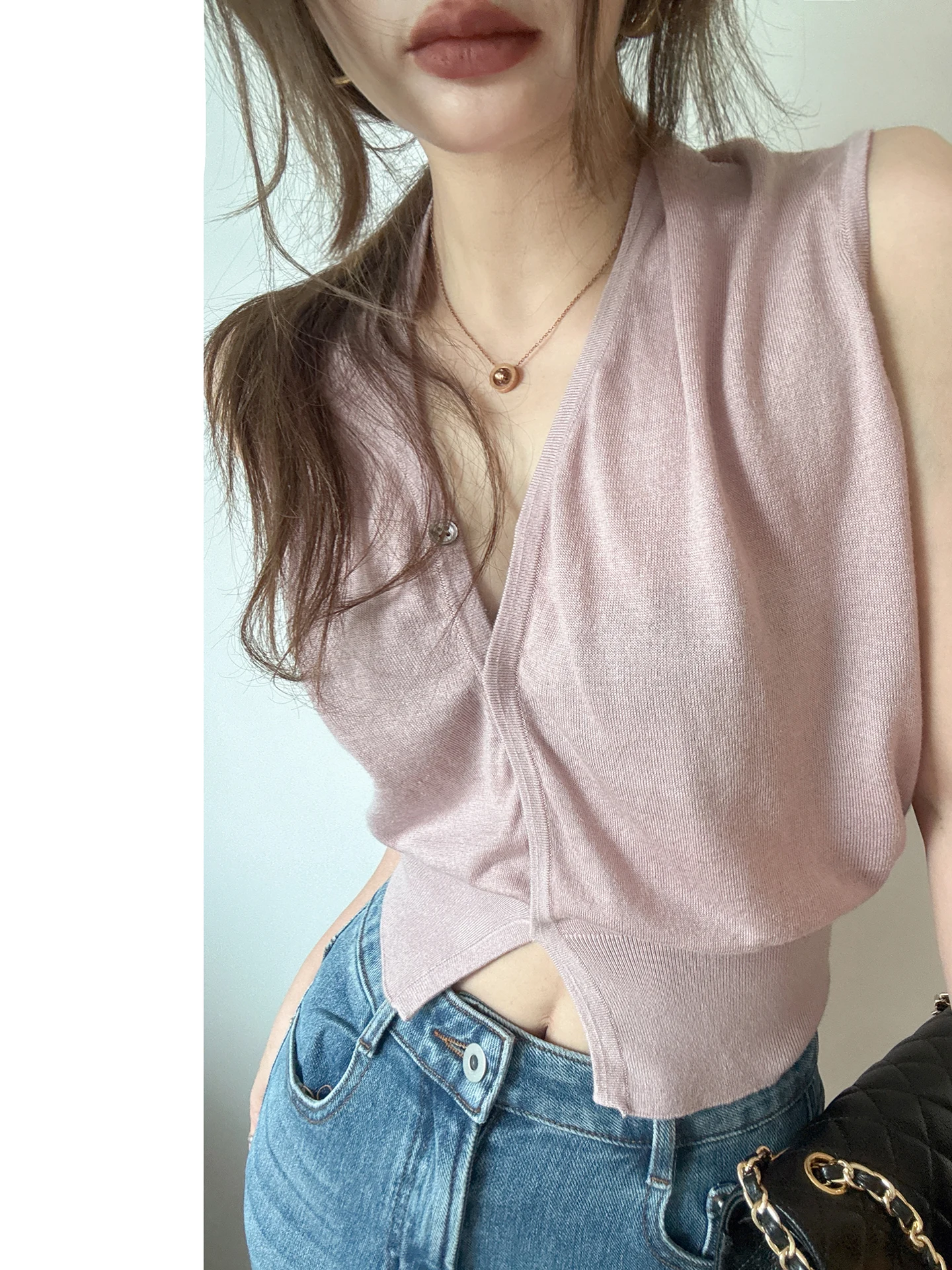 

Женский вязаный жилет Akimbo Commute двухцветный, с V-образным вырезом, из мягкой шерстяной смеси, удобный, повседневный, в корейском стиле