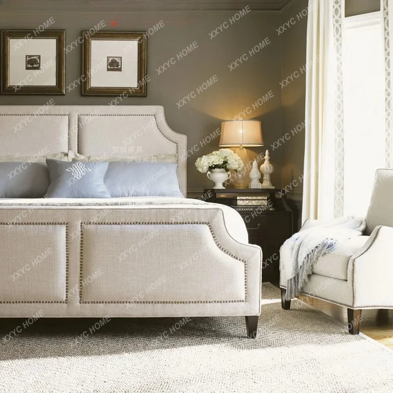 LLight luxury fabric double bed, simple modern small apartment master bedroom Internet celebrity bed