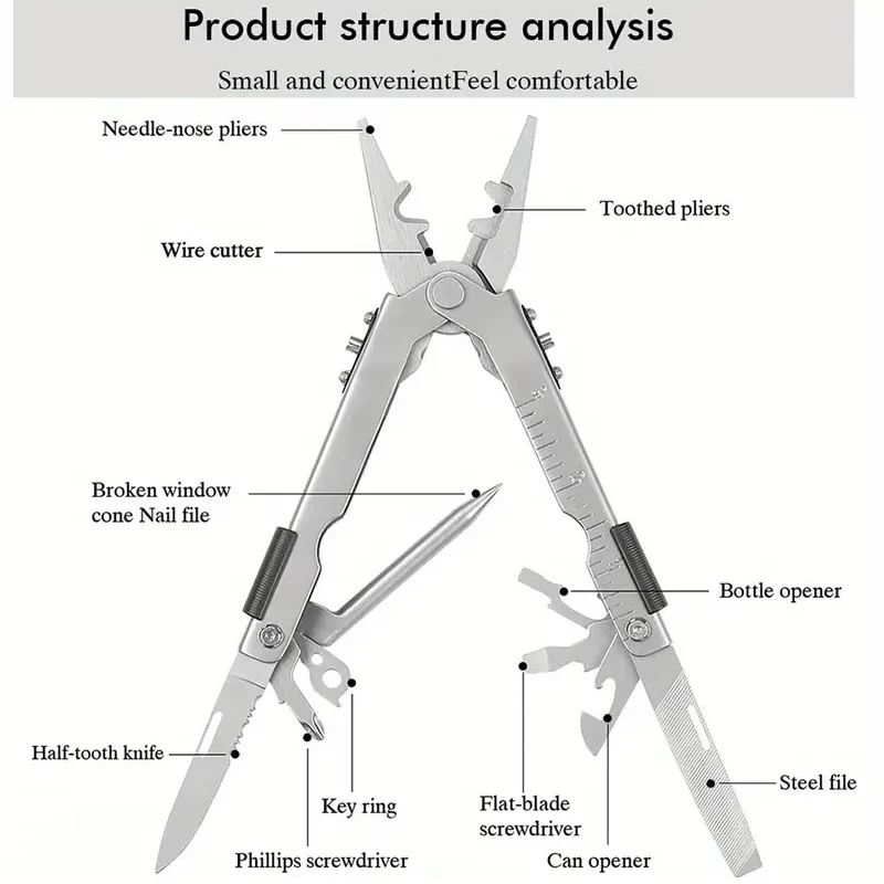 Portable Multitool Pliers Knife Bottle Opener Wire Diagonal Pliers Portable Hand Tools with Pocket for Outdoor Survival Camping